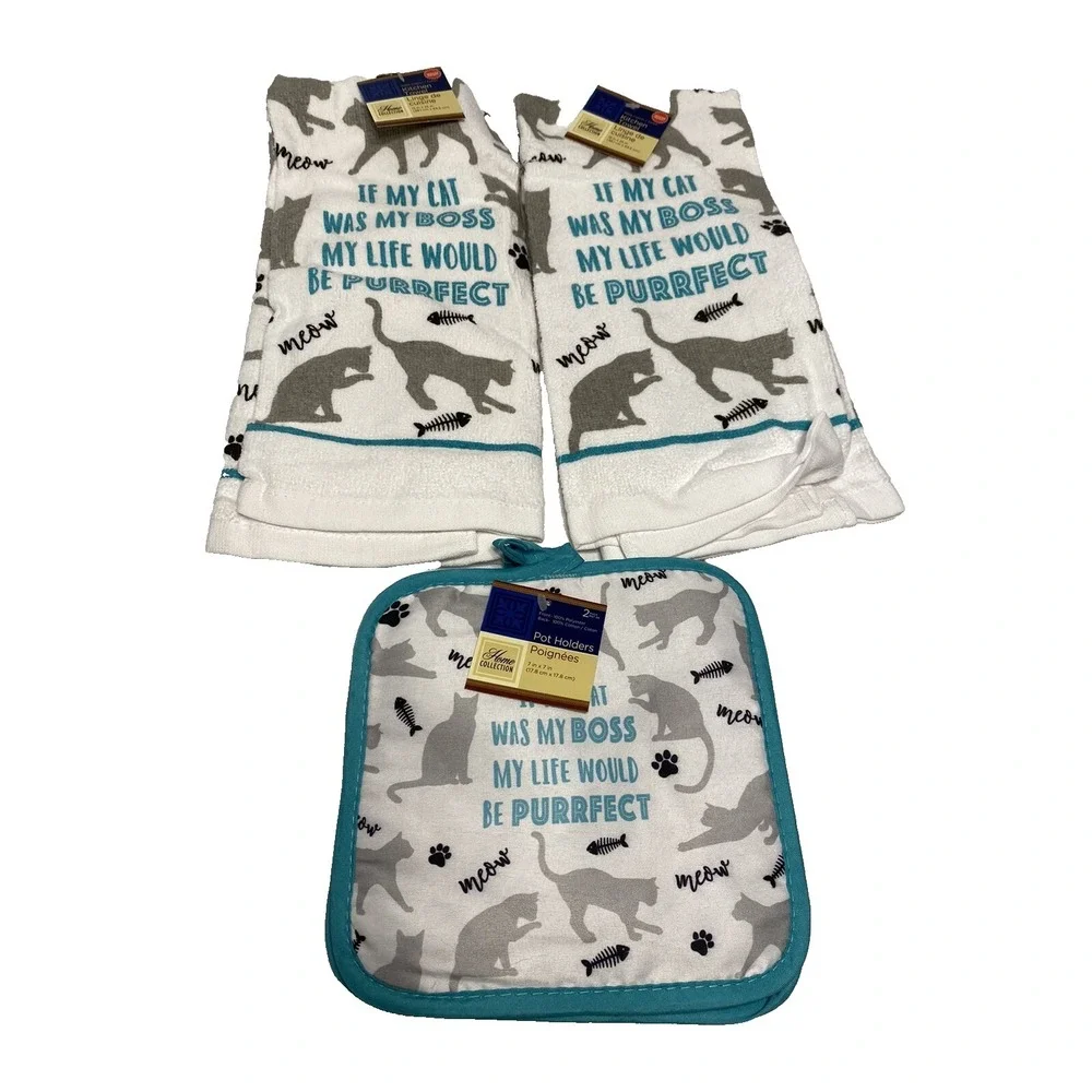 home collection 2 kitchen towels 15X26‎ in 2 pot holders 7x7 in